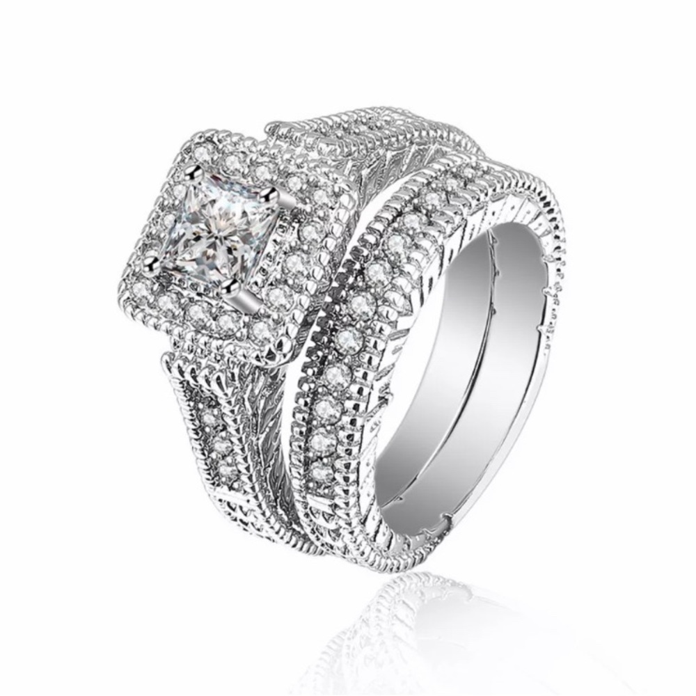 NEW 925 Sterling Silver 2 Piece Ring Set